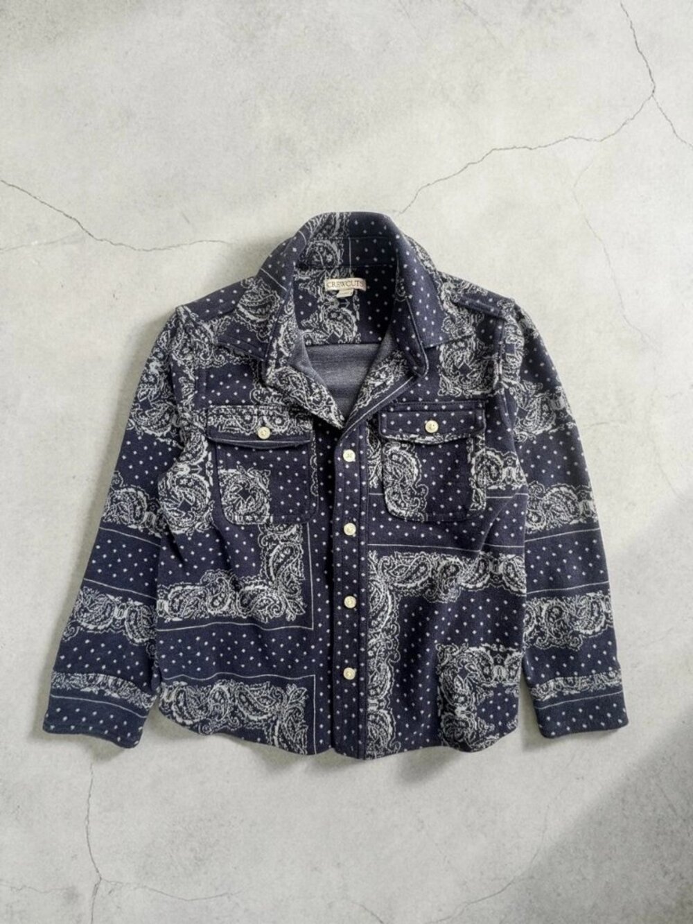 J.Crew Crewcuts Kids Bandana Paisley Print Button Down Shirt Boys Size 6 Navy